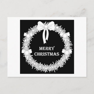 Cartes Pour Fêtes Annuelles Wreath Xmas blanc et noir