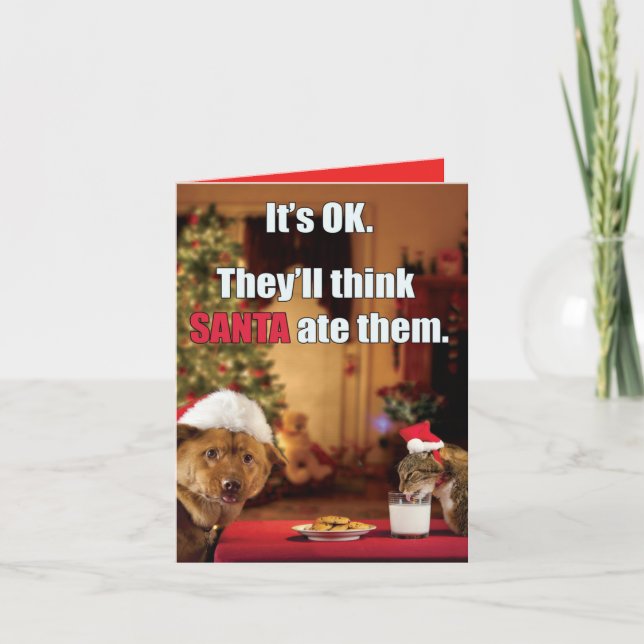 Cartes Pour Fêtes Annuelles Xmas Funny Chat et Chien - Pensez que Père Noël le (Devant)