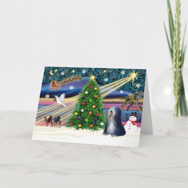 Cartes Pour Fêtes Annuelles Xmas Magic-Tibétain Terrier (BW) (Devant)