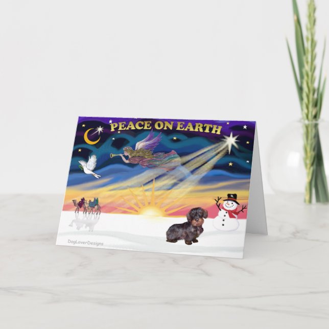 Cartes Pour Fêtes Annuelles XmasSunrise-À poils durs Dachshund (Devant)