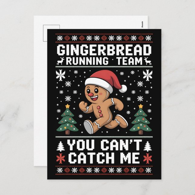 Cartes Pour Fêtes Annuelles Xmax Running Gingerbread Man Costume, Running Team (Devant / Derrière)