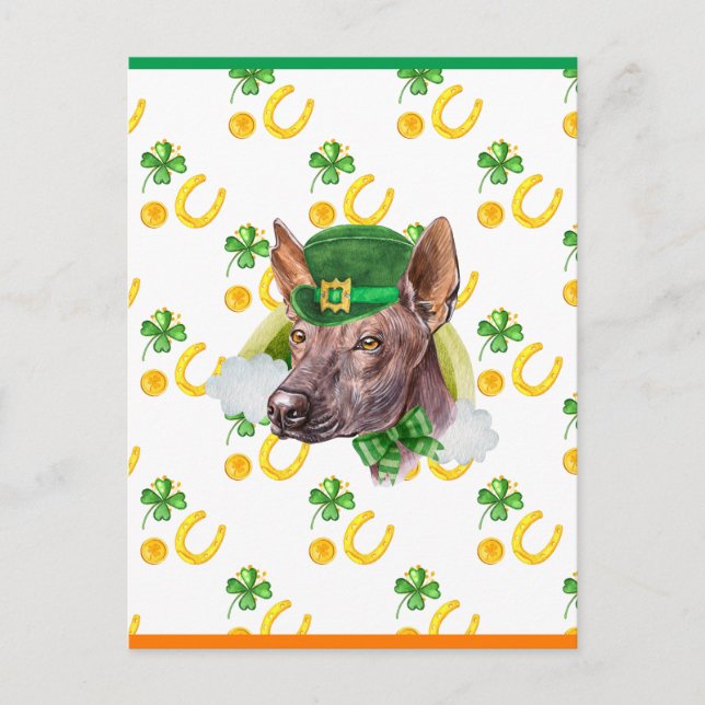 Cartes Pour Fêtes Annuelles Xoloitzcuintle Trèfle Saint-Patrick (Devant)