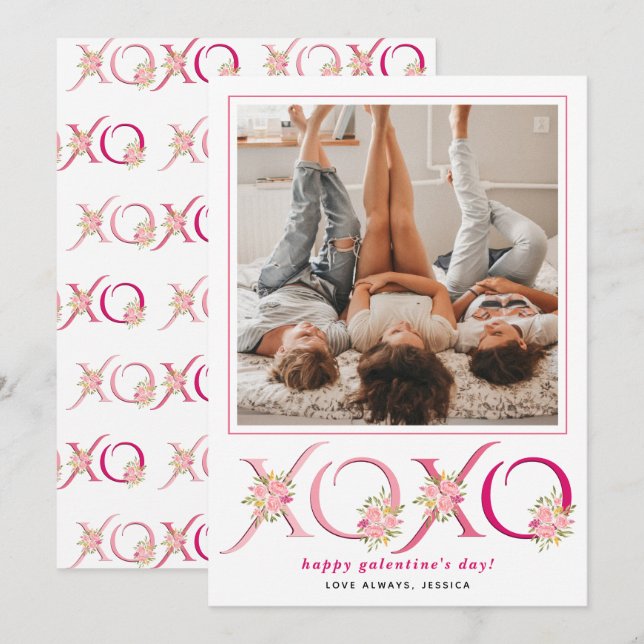 Cartes Pour Fêtes Annuelles XOXO Galentines rose floral (Devant / Derrière)