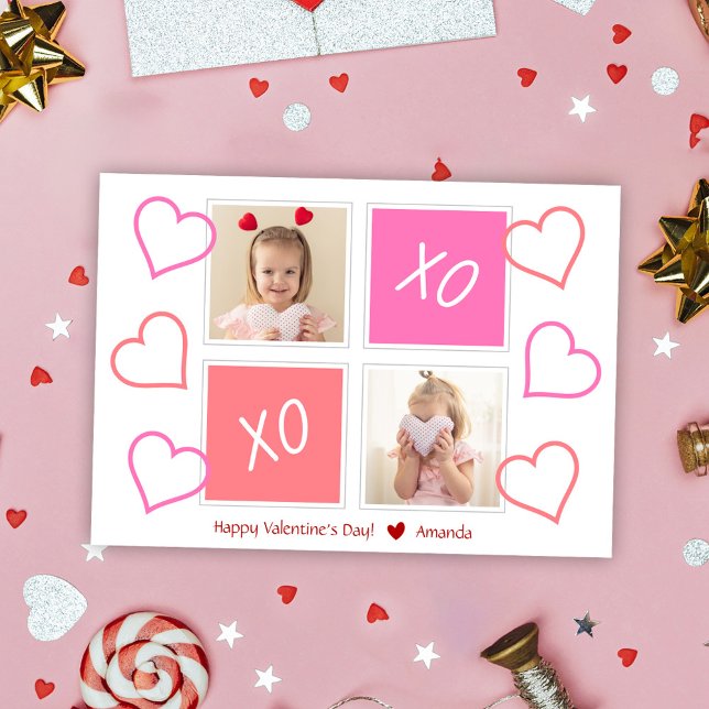Cartes Pour Fêtes Annuelles XOXO Jote Kids Photo Heureuse Sainte-Valentin rose (XOXO Cute Kids Photo Happy Valentine's Day Holiday Card)