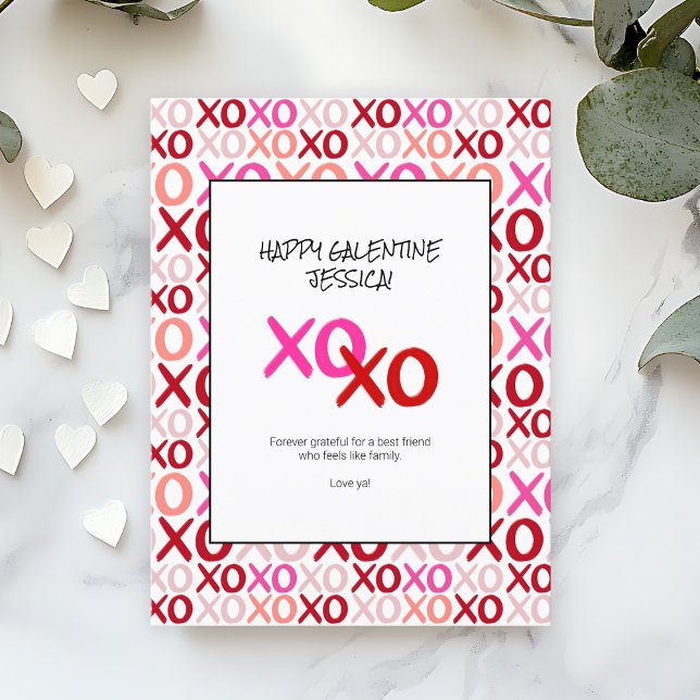 Cartes Pour Fêtes Annuelles XOXO moderne rose et rouge Galentines Meilleurs am (Modern XOXO Pink and Red Galentines Best Friends Holiday Postcard)