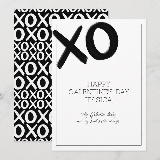 Cartes Pour Fêtes Annuelles XOXO Noir et Blanc Meilleure Amie Galentine's Day (Devant / Derrière)