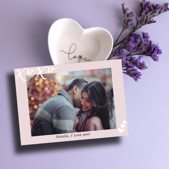 Cartes Pour Fêtes Annuelles XOXO Photo Personnalisée I Moderne Rose I Valentin (Créateur téléchargé)