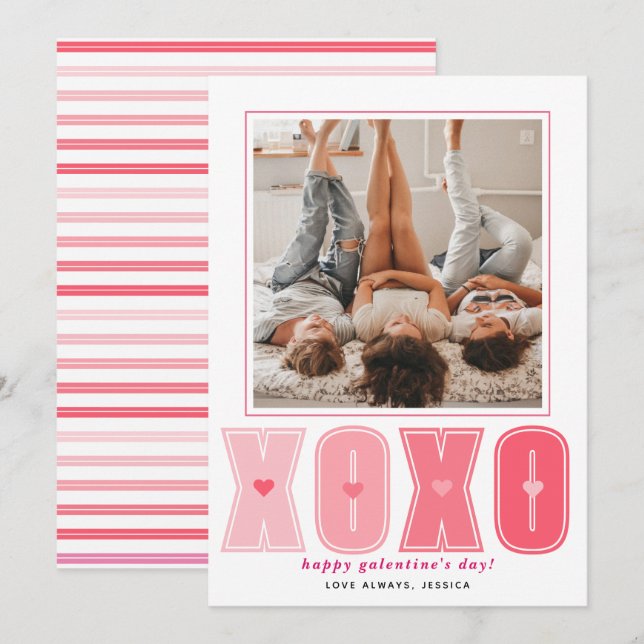 Cartes Pour Fêtes Annuelles XOXO rose moderne coeur Galentines photo de la Jou (Devant / Derrière)