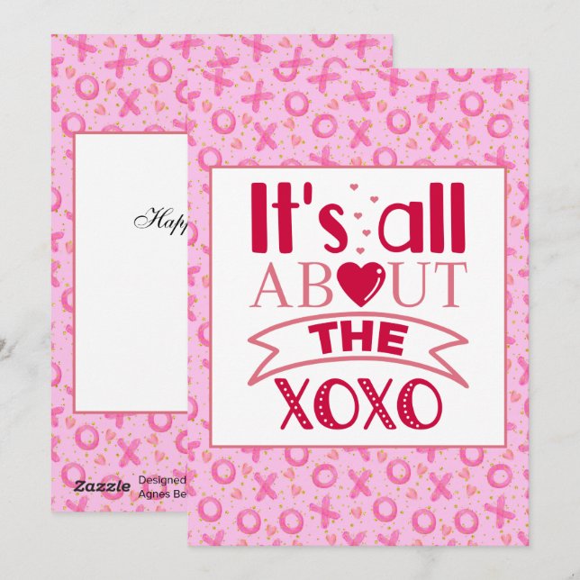 Cartes Pour Fêtes Annuelles XOXO Rose Rouge Cœur Mignon Saint Valentin Fête (Devant / Derrière)