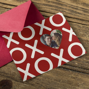 Cartes Pour Fêtes Annuelles XOXO Rouge Cardinal Photo Cœur Amour