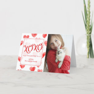 Cartes Pour Fêtes Annuelles XOXO Watercolor Hearts Valentine's Day Card