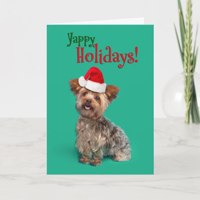 Cartes Pour Fêtes Annuelles Yappy (Heureux) Vacances Funny Yorkshire Terrier (Devant)