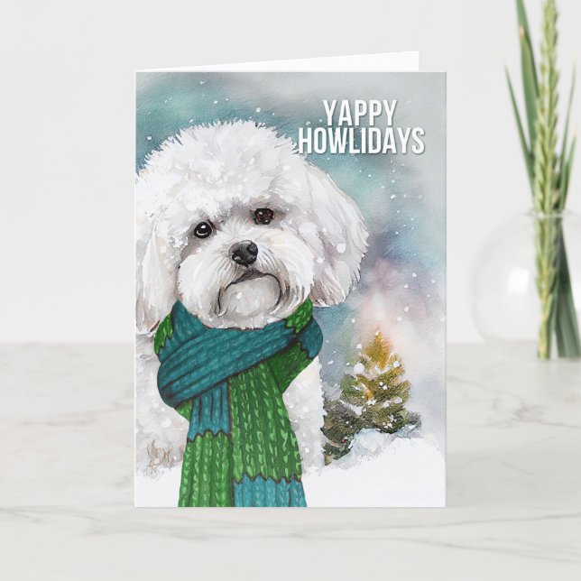Cartes Pour Fêtes Annuelles Yappy Howlidays Bichon Frise Dog Christmas (Devant)