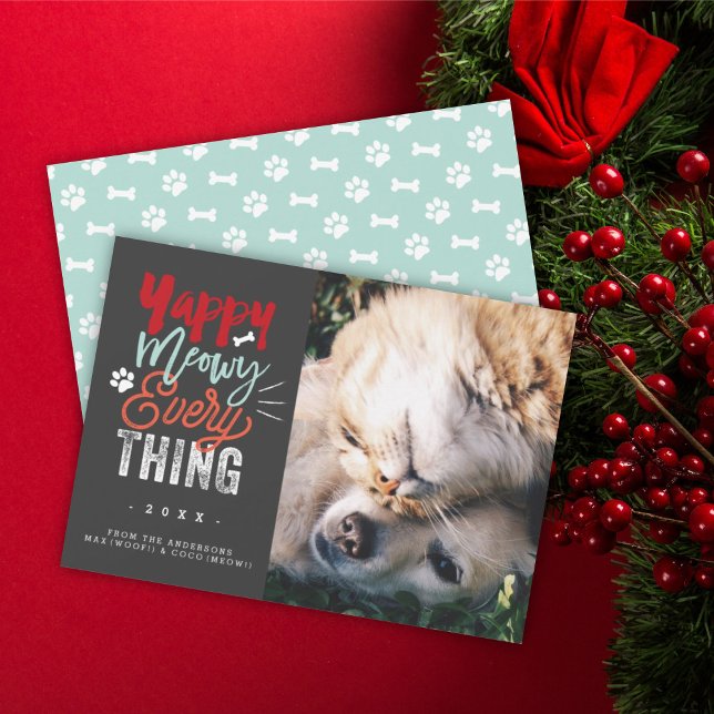 Cartes Pour Fêtes Annuelles Yappy Meowy Everything Chien et chat Animateur de  (Créateur téléchargé)