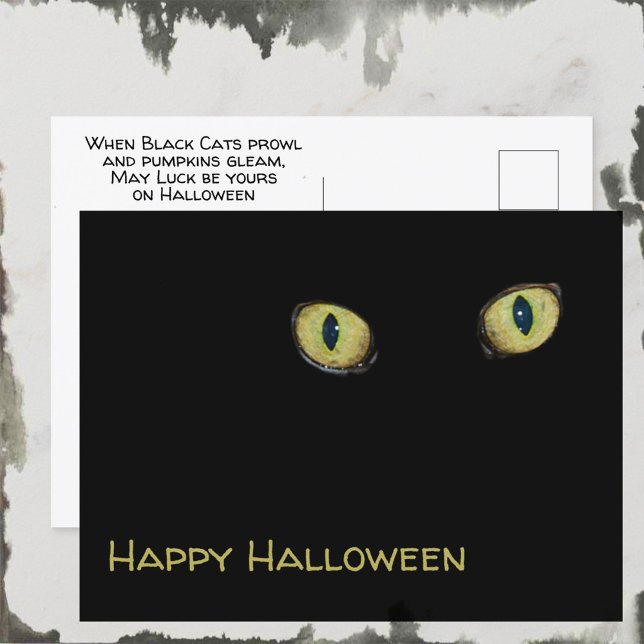 Cartes Pour Fêtes Annuelles Yeux de chat heureux Halloween noir (Créateur téléchargé)