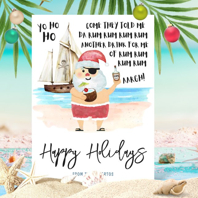 Cartes Pour Fêtes Annuelles Yo Ho Pirate Père Noël Rum Beach Noël (Créateur téléchargé)
