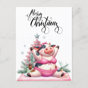 Cartes Pour Fêtes Annuelles Yoga de vache avec décoration de Noël