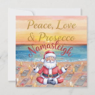 Cartes Pour Fêtes Annuelles Yoga Noël Santa Claus posant près de la plage