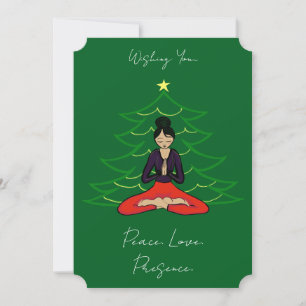 Cartes Pour Fêtes Annuelles Yogi Paisible près d'un Arbre de Noël