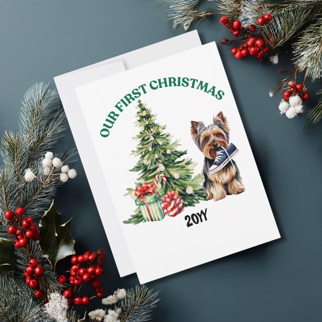 Cartes Pour Fêtes Annuelles Yorkie Chien Aquarelle Noël Personnalisé (Créateur téléchargé)