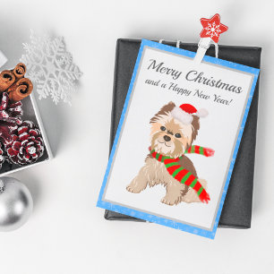 Cartes Pour Fêtes Annuelles Yorkie de Noël adorable avec chapeau de Père Noël