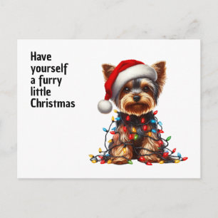 Cartes Pour Fêtes Annuelles Yorkie mignon avec chapeau de Père Noël et guirlan