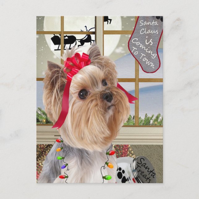 Cartes Pour Fêtes Annuelles Yorkie Montres Pour Père Noël (Devant)