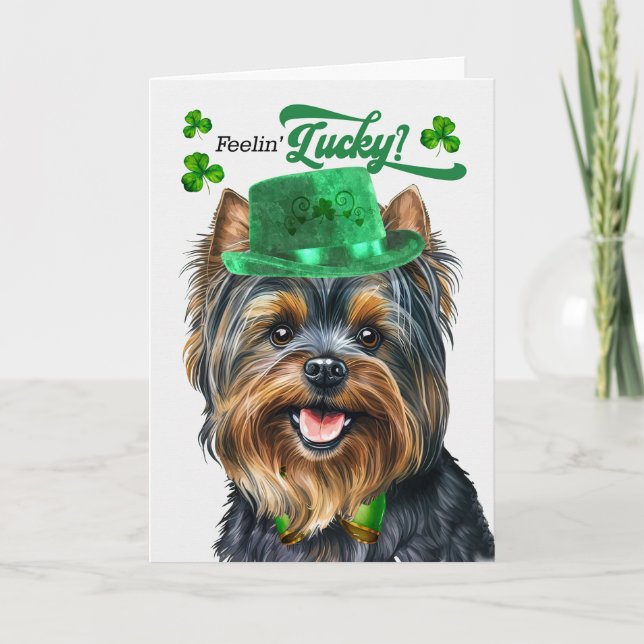 Cartes Pour Fêtes Annuelles Yorkshire Terrier Chien Lucky St Patrick's Day (Devant)