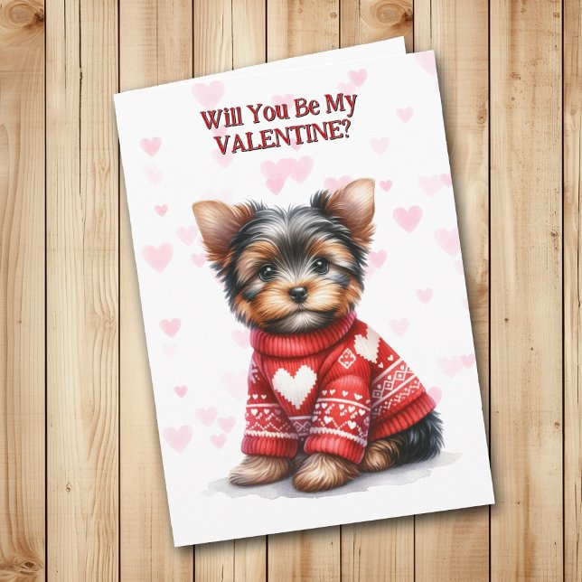 Cartes Pour Fêtes Annuelles Yorkshire Terrier Chiot en Sweat Valentine (Créateur téléchargé)