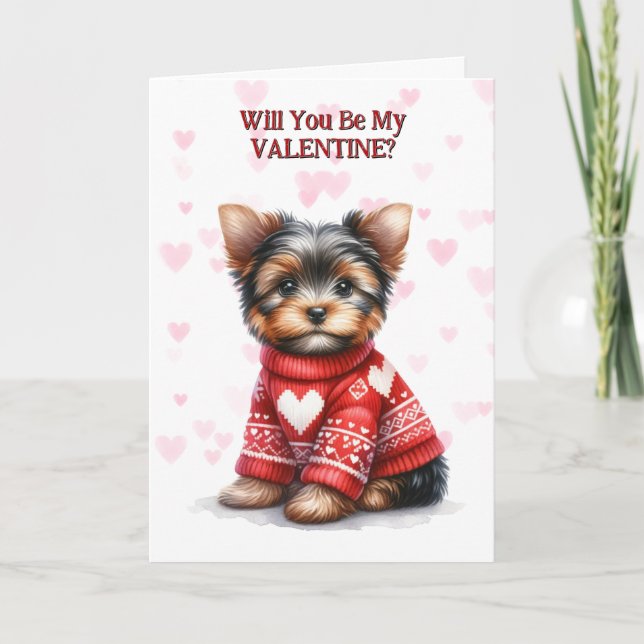Cartes Pour Fêtes Annuelles Yorkshire Terrier Chiot en Sweat Valentine (Devant)