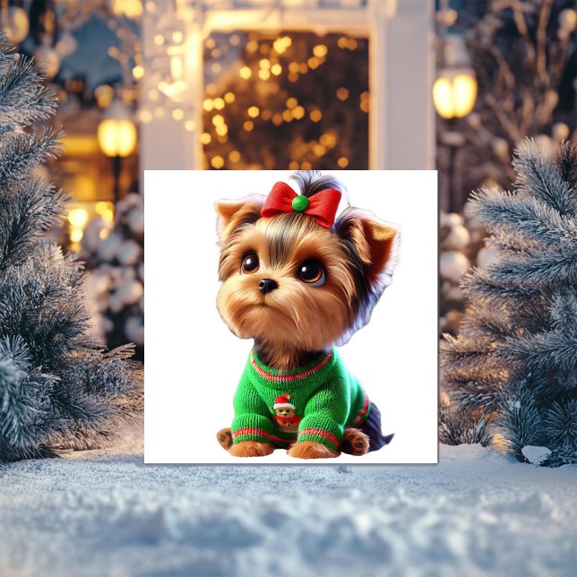 Cartes Pour Fêtes Annuelles Yorkshire Terrier en pull de Noël (Créateur téléchargé)