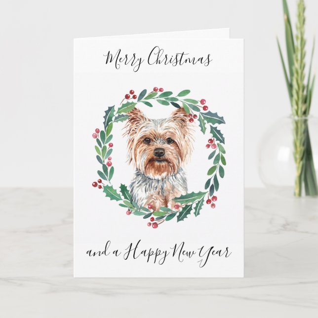 Cartes Pour Fêtes Annuelles Yorkshire Terrier Joyeux Noël tendance Chien Vacan (Devant)