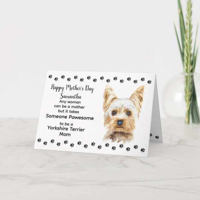 Cartes Pour Fêtes Annuelles Yorkshire Terrier Maman Monogramme Nom Fête des mè (Devant)