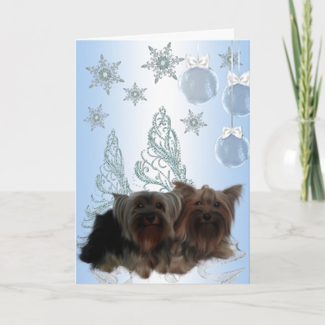 Cartes Pour Fêtes Annuelles Yorkshire Terrier Noël (Devant)