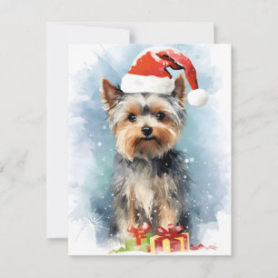Cartes Pour Fêtes Annuelles Yorkshire Terrier peinture de Noël