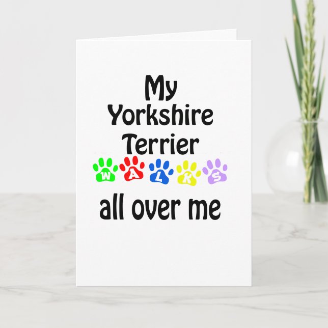 Cartes Pour Fêtes Annuelles Yorkshire Terrier Walks Design (Devant)