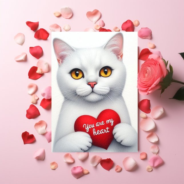 Cartes Pour Fêtes Annuelles You Are My Heart Valentine Poem White Cat  (Créateur téléchargé)