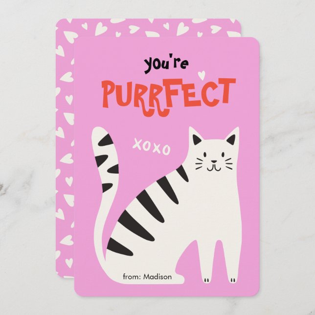 Cartes Pour Fêtes Annuelles You're purrfect cat classroom valentine's day card (Devant / Derrière)