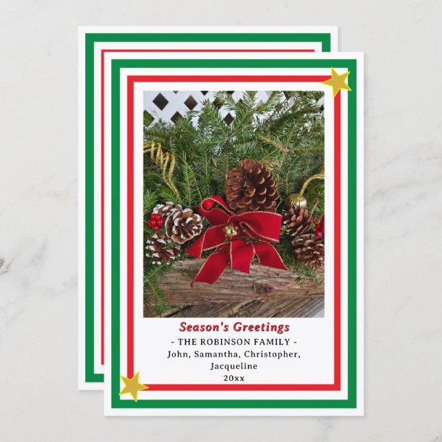 Cartes Pour Fêtes Annuelles Yule Log Red Bow Green Red INSERT PHOTO  (Devant / Derrière)