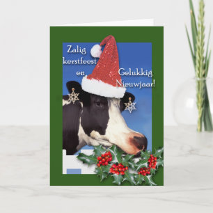 Cartes Pour Fêtes Annuelles Zalig kerstfeest, Vache Holstein avec Santa Hat
