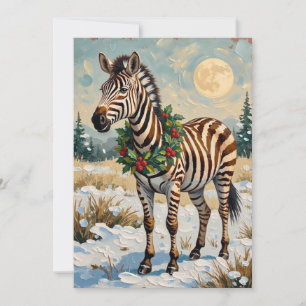 Cartes Pour Fêtes Annuelles Zèbre vintage dans un champ de Noël enneigé