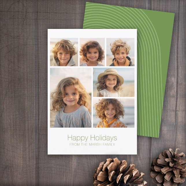Cartes Pour Fêtes Annuelles Zen Arch Vert Blanc - 6 Photo - Happy (Zen Arch Design - Minimal Holiday Card - 6 Photos)