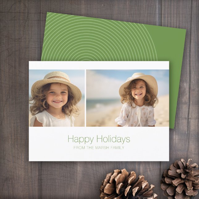 Cartes Pour Fêtes Annuelles Zen Line Art Green - 2 Photo - Minimal (2 Photo holiday card with zen arch on back)