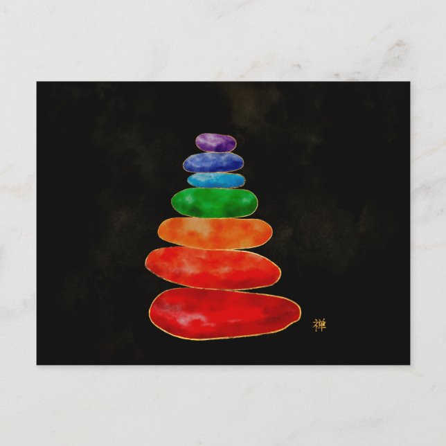 Cartes Pour Fêtes Annuelles Zen Pebbles Chakras - Aquarelle et or (Devant)