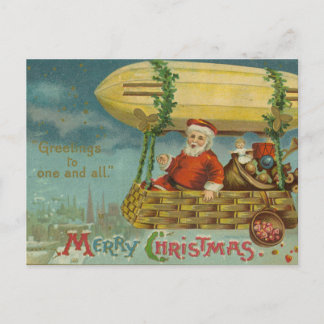 Cartes Pour Fêtes Annuelles Zeppelin Père Noël Vintage Victorien Funny Noël