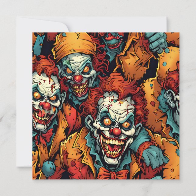 Cartes Pour Fêtes Annuelles Zombies de Clown Effrayants Halloween (Devant)