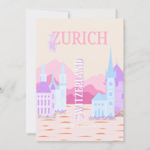 Cartes Pour Fêtes Annuelles Zurich Travel Art, Suisse, Pink Preppy Travel