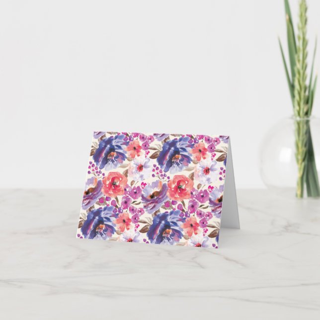 Cartes pour notes floraux violets et roses classiq (Devant)