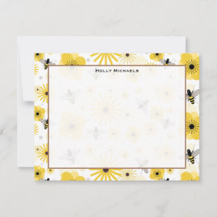 Cartes pour notes plats d'abeilles et de fleurs de