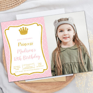 Cartes Princesse Couronne en mousse rose avec phot